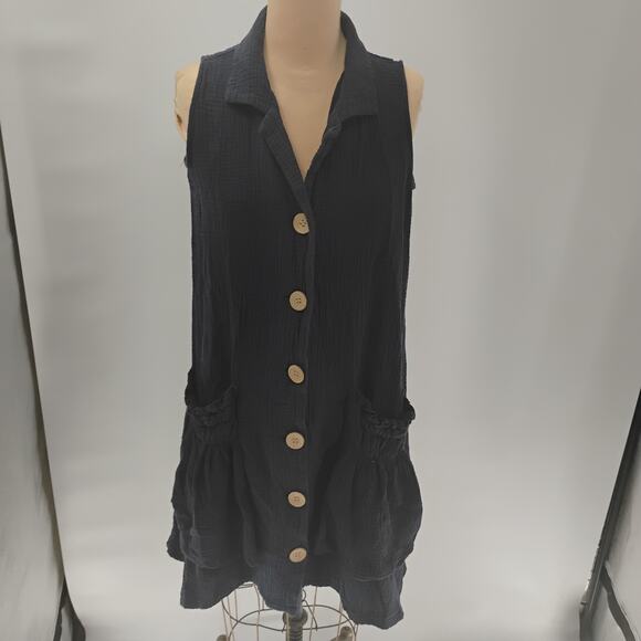 For Cynthia Linen Blend Dress Tunic Button Up Pockets Lagenlook Size Medium - Picture 3 of 12